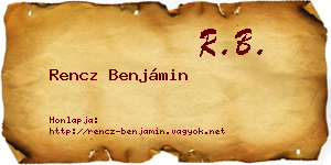 Rencz Benjámin névjegykártya